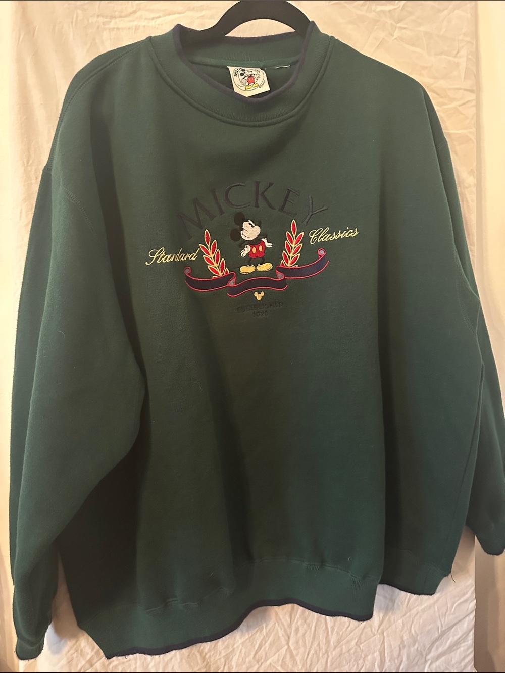 Disney Dark Green Mickey Embroidered Crewneck Sweater